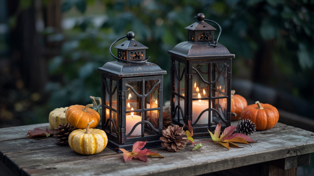 a photograph of two rustic black lantern Ple24GtrSkC3xUmpC 6q g ykPANcXQRzWh Lfhu15FMA