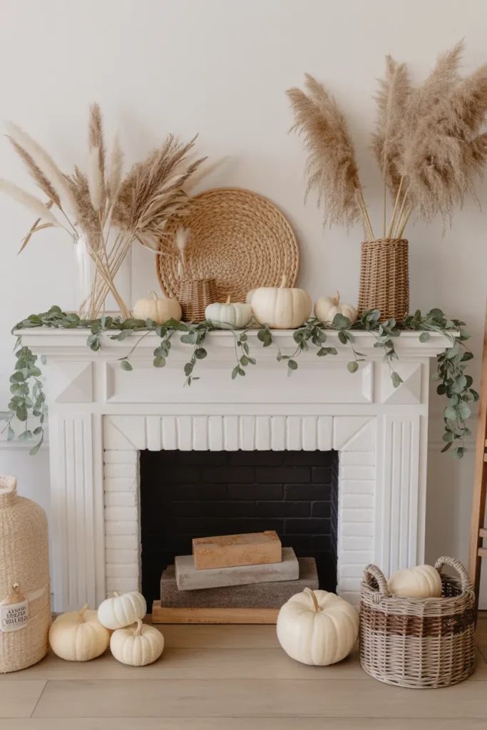 Neutral Fall Mantel Decor