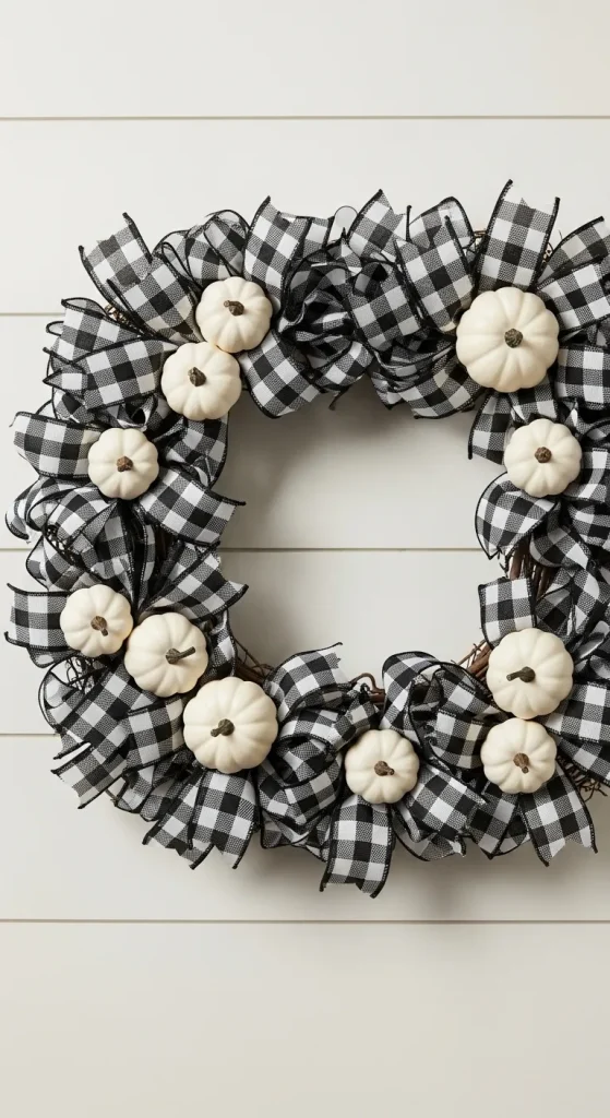 Black and White Plaid Square Wreath