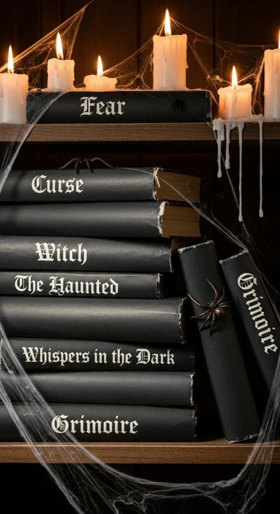 DIY spooky Halloween books with black covers and creepy titles