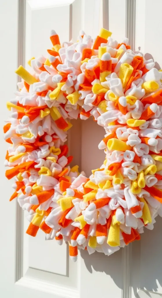 Cheerful Candy Corn Fabric Wreath