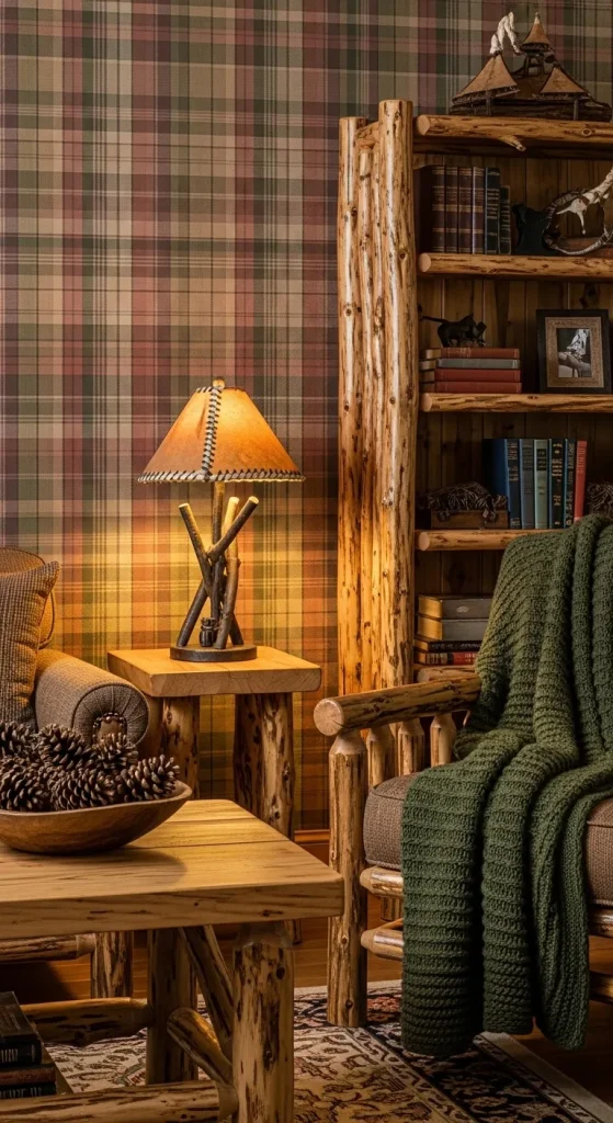 Bold red and green Christmas wallpaper with stripes or checks for a cheerful, traditional holiday accent wall.