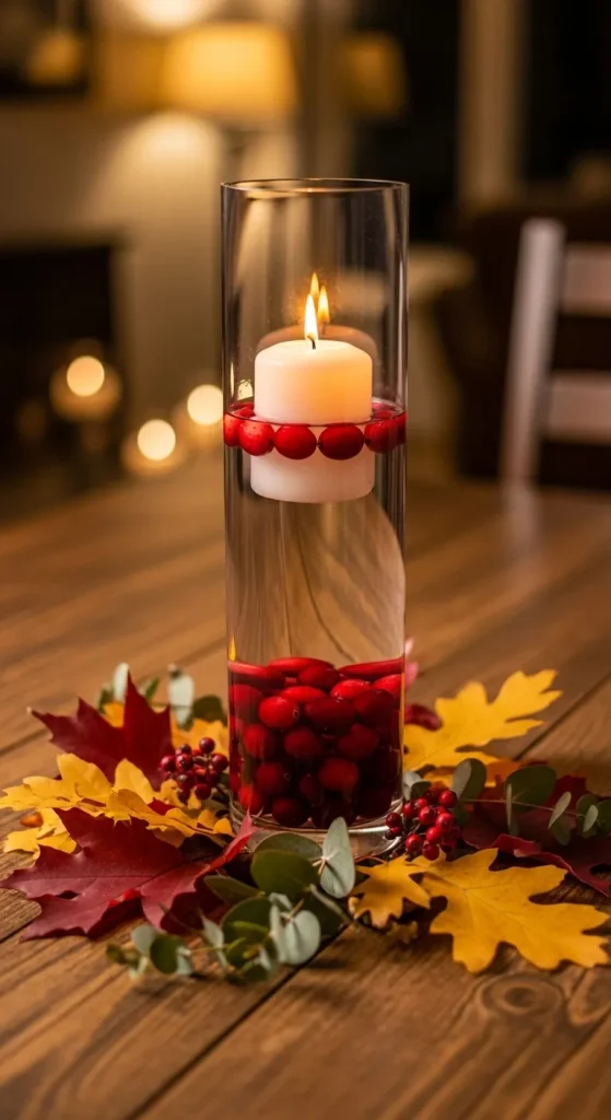 Cranberry and Candle Vase
