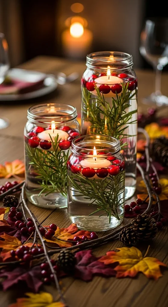 Floating Candle Jars with Cranberries