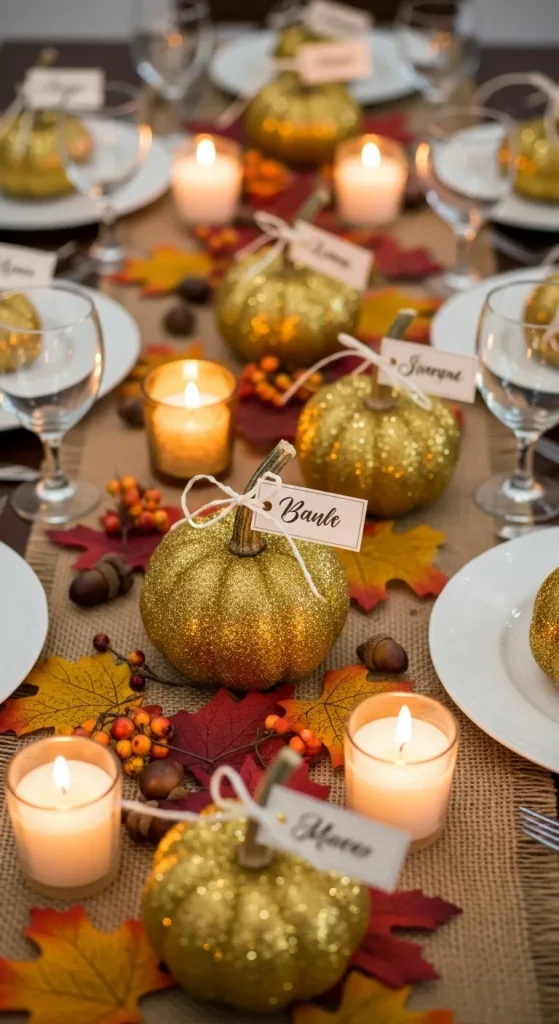 Glittered Pumpkin Place Card Holders