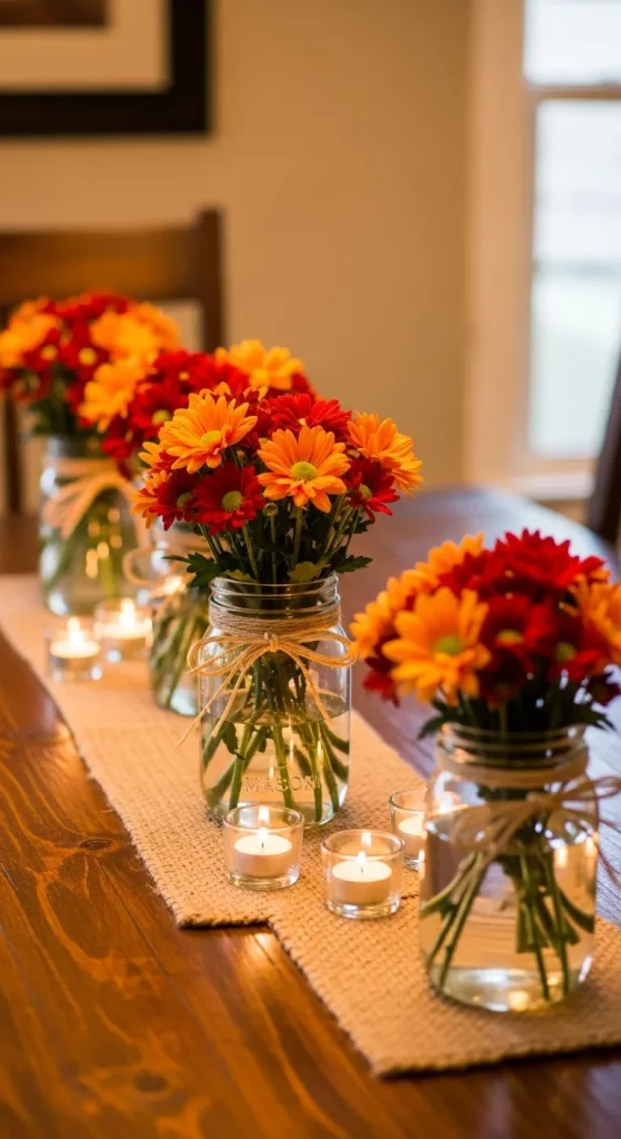 Mason Jar Bouquet of Mums
