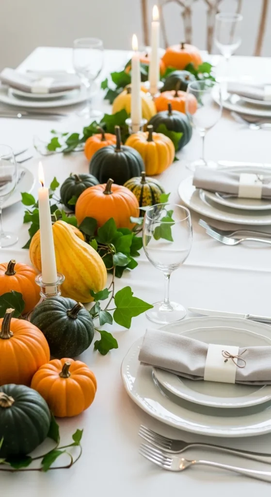 10 Creative Thanksgiving Table Runner Ideas to Make Your Feast Sparkle! 11 Mini Pumpkin & Gourd Garden (Simple & Elegant)