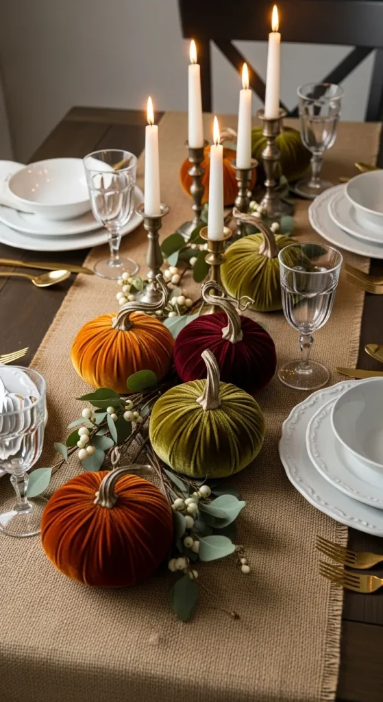 Rustic Burlap Runner with Velvet Accents