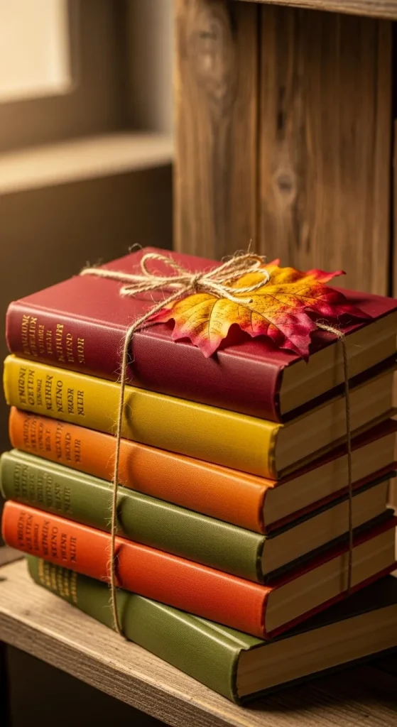 Stacked Vintage Books-and Leaves