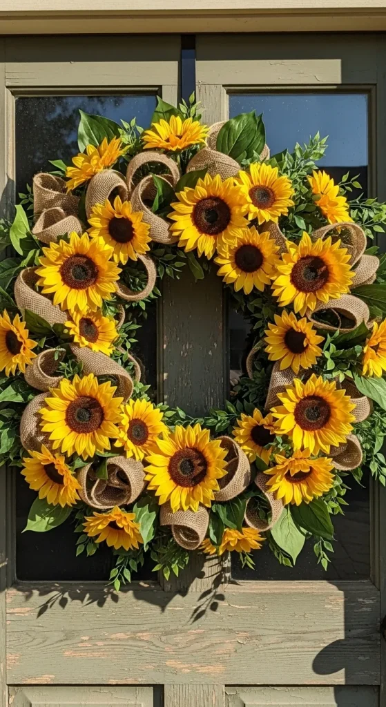 Sunflower and Burlap Garden Wreath