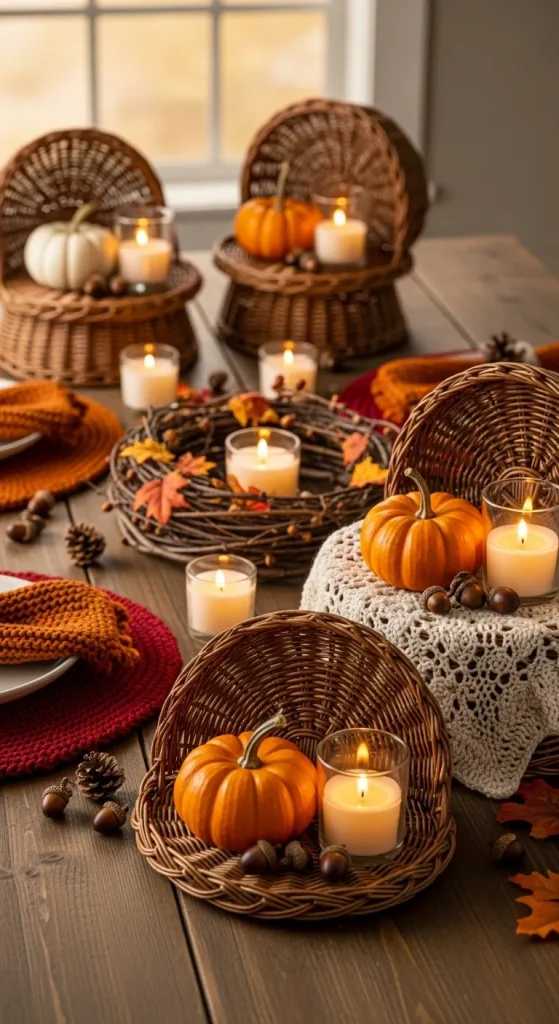 10 Creative Thanksgiving Table Runner Ideas to Make Your Feast Sparkle! 9 he Harvest Basket Path (Rustic & Textural)