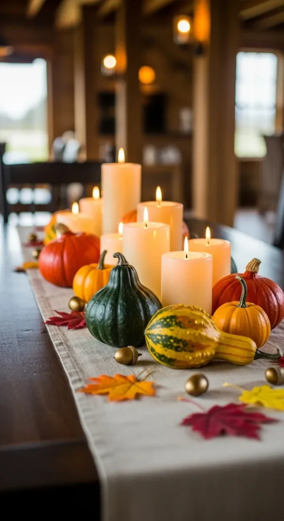 he Simple Gourd and Pillar Candle Display