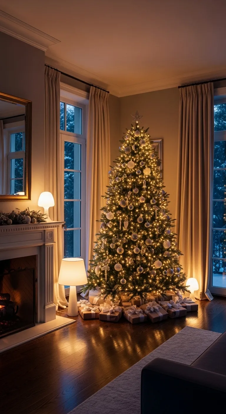 Stunning Christmas tree decorations 2025 featuring a dazzling mix of modern and elegant ornaments and layered lights.