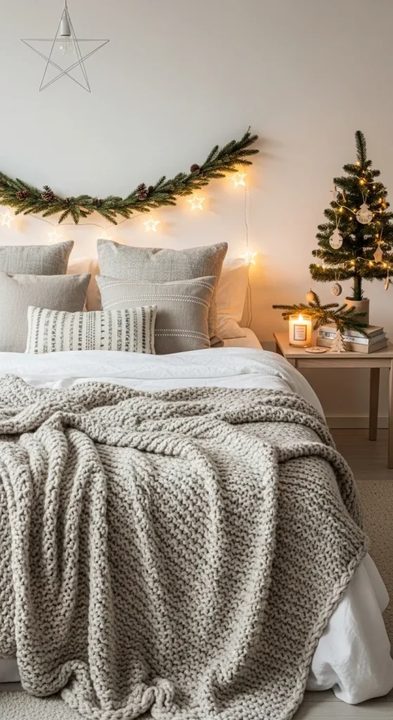 Add a cozy knit blanket in neutral tones