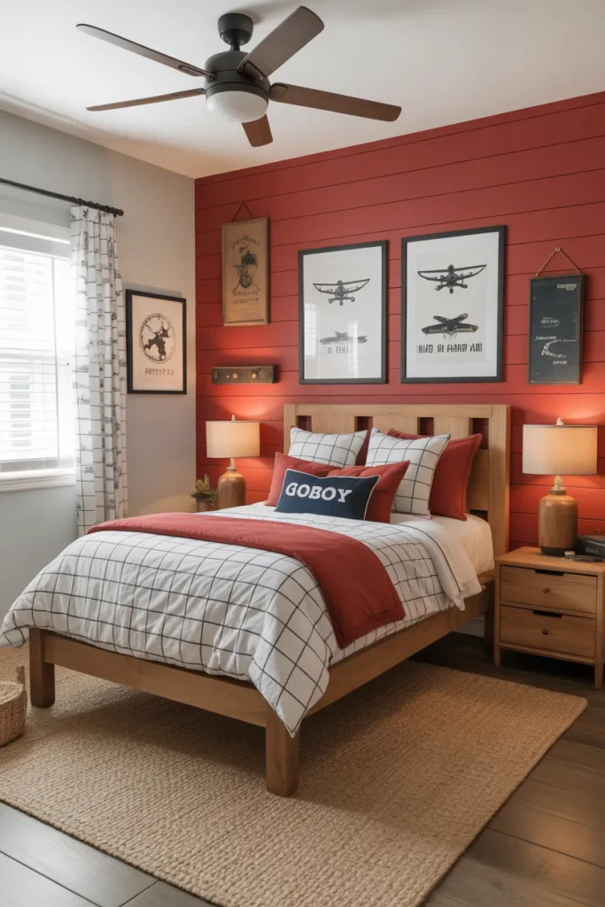 Barn-Red Shiplap (red bedroom ideas for boys)