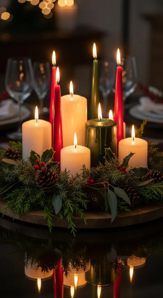 Festive Christmas Centerpieces for Table That Create a Warm & Inviting Holiday Look 9 Candle Cluster Glow