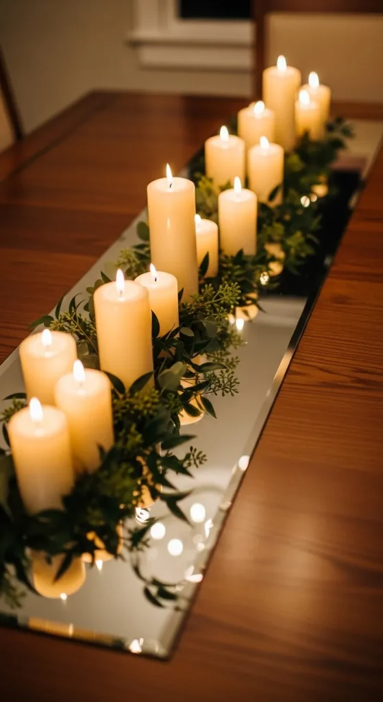 Festive Christmas Centerpieces for Table That Create a Warm & Inviting Holiday Look 15 Candlelit Mirror Reflection