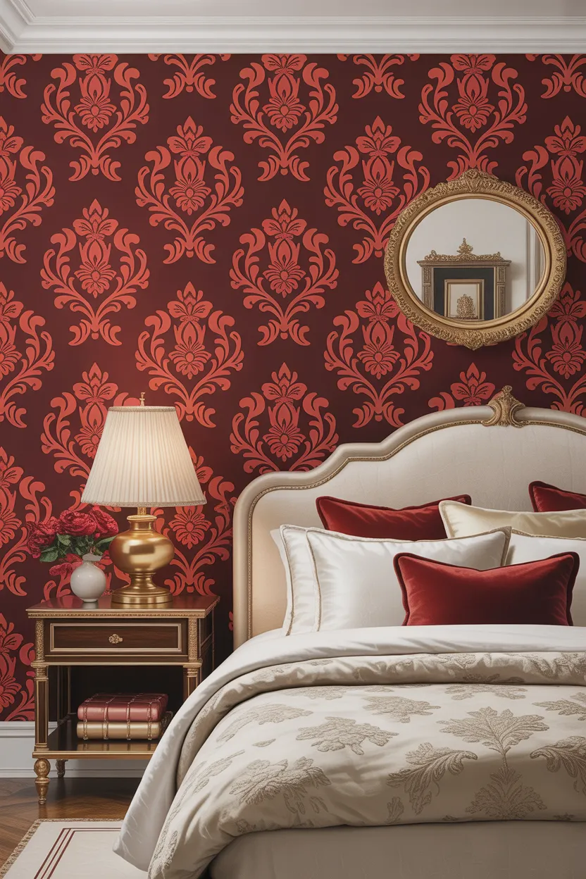  Cherry Damask Wallpaper (red bedroom decor ideas)
