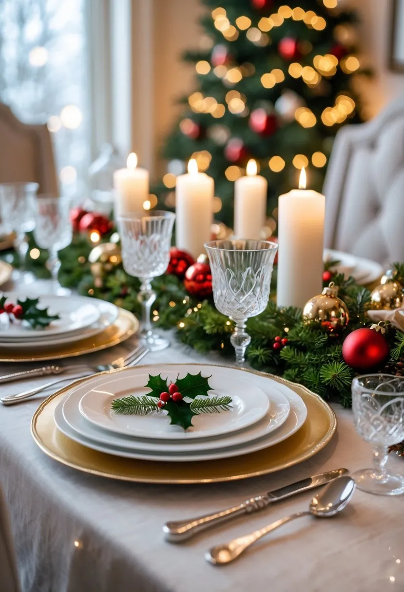 Use metallic chargers under plates to elevate the setting