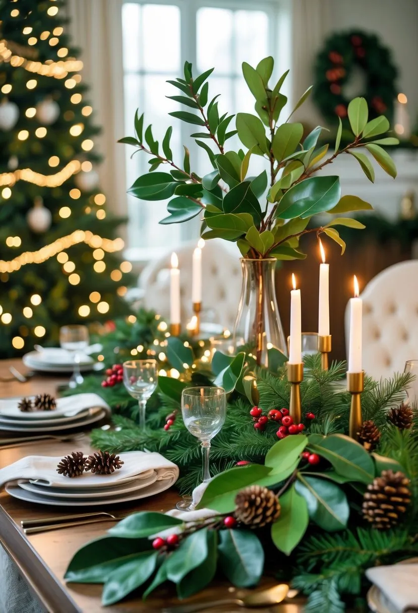 Incorporate greenery like bay leaves, magnolia, and evergreen branches