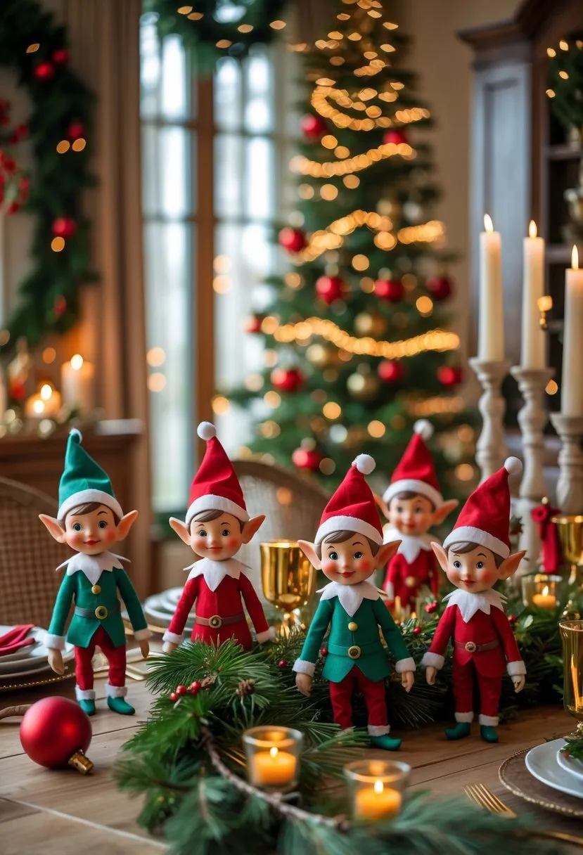 Add whimsical elf figurines as playful table decor