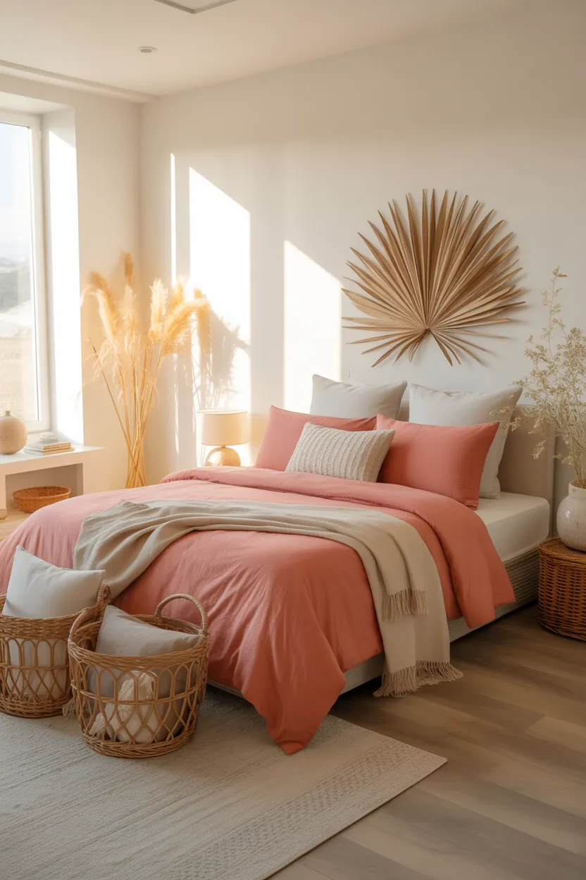 Coral Sunrise Bedding (red bedroom ideas for women)
