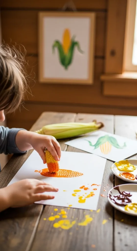 9 Cute & Creative Thanksgiving Crafts Preschoolers Can Make for Cozy Home Décor 8 Corn Cob Stamping to Create Rustic Wall Art