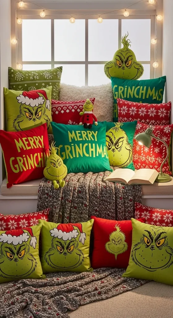 Cozy Grinch Throw Pillows