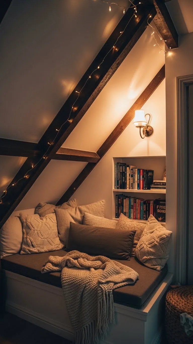 Cozy Reading Nook Under Angled Ceilings