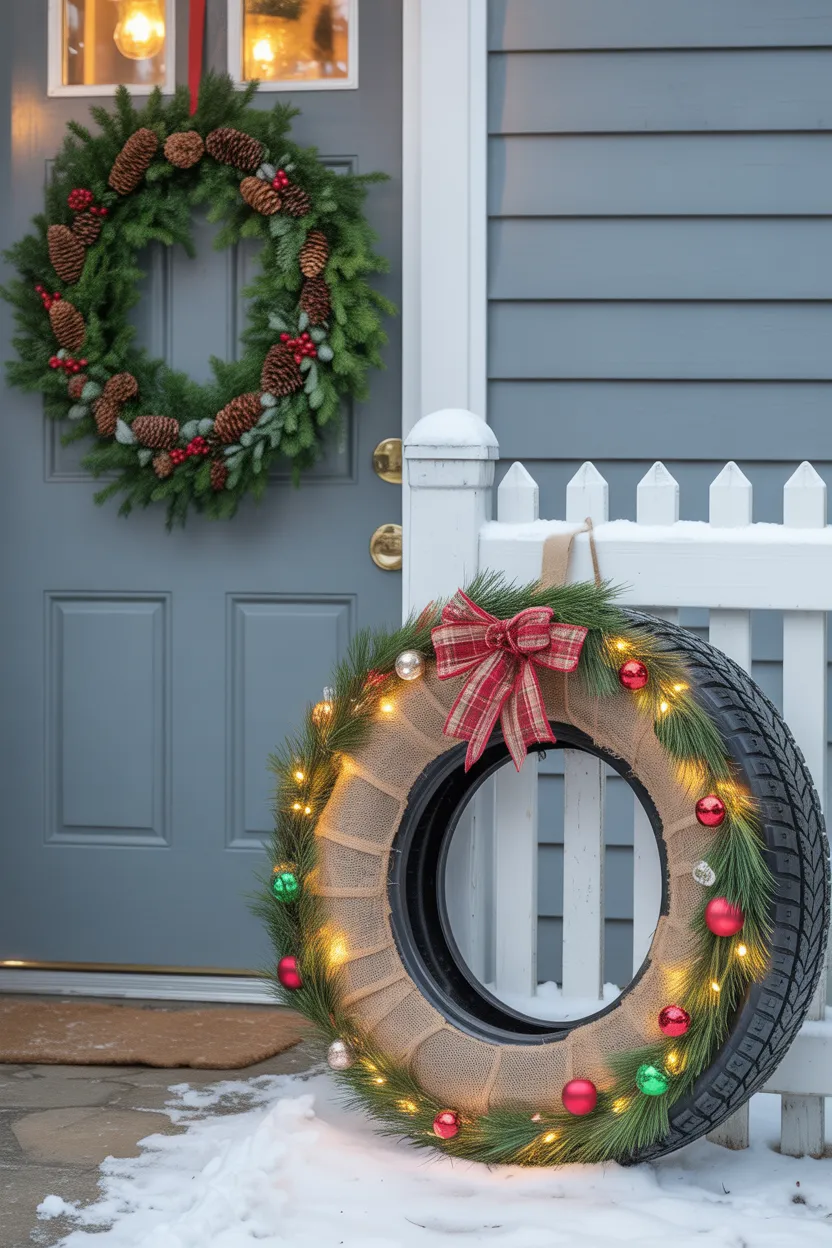 DIY Christmas Wreaths and Tire Wreaths