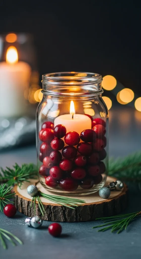 DIY Jar with Cranberries Centerpiece