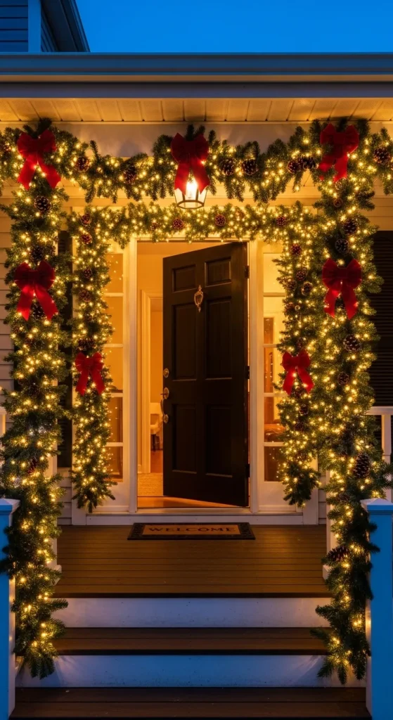 13 Stunning Outdoor Christmas Yard Décor Ideas That’ll Wow Your Neighbors 5 Front Porch Garland Glow