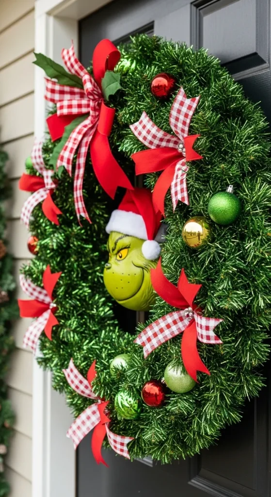 Grinch-Inspired Wreaths for the Front Door