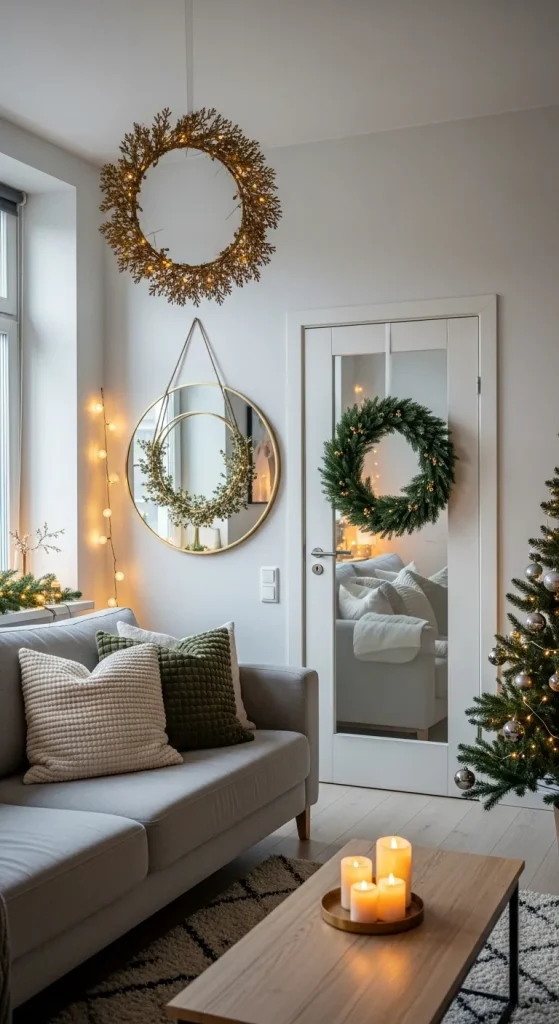 15 Easy & Stylish Christmas Decorations for Small Spaces 4 Hang Wreaths in Unconventional Places