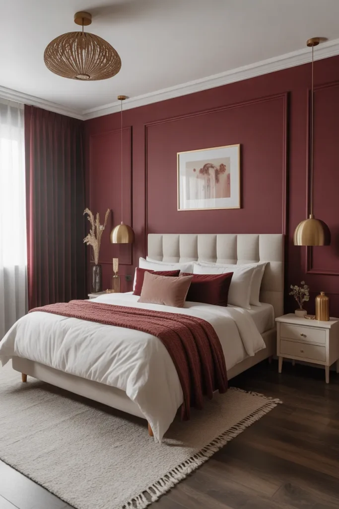  Midnight Burgundy Accent Wall (red bedroom walls ideas)