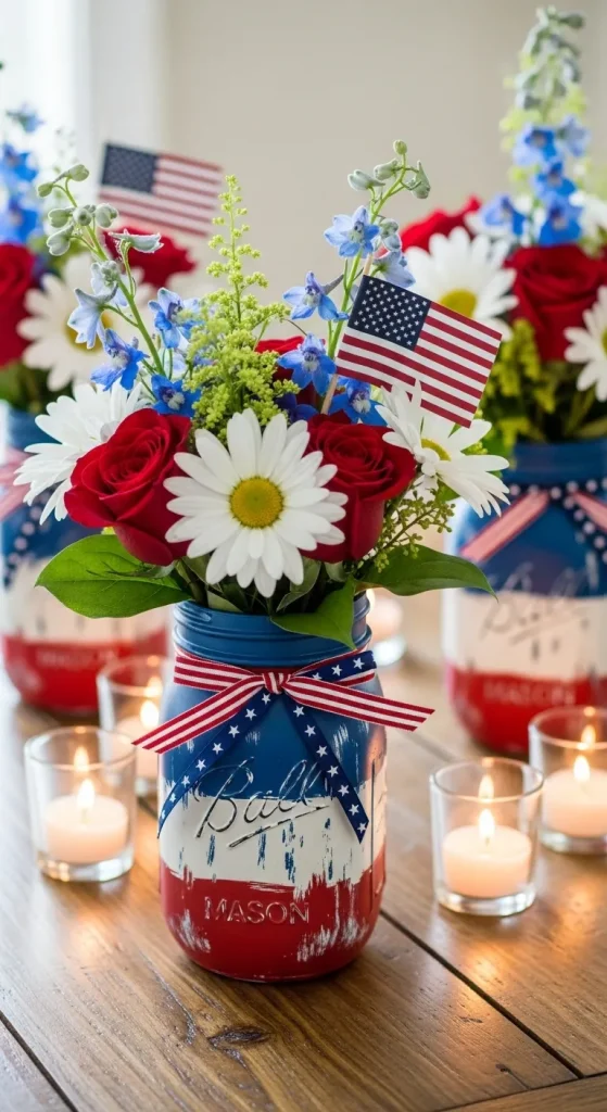 Patriotic Mason Jar Centerpieces