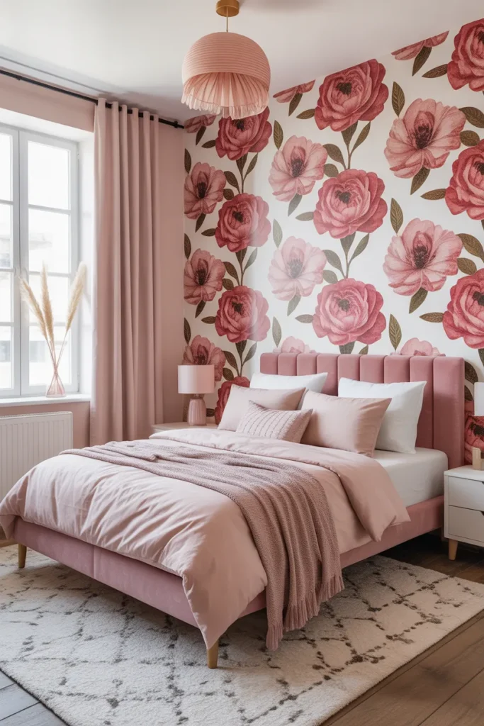 Patterned Wallpaper — Creative Pink Bedroom Design Ideas (Pinterest Style)