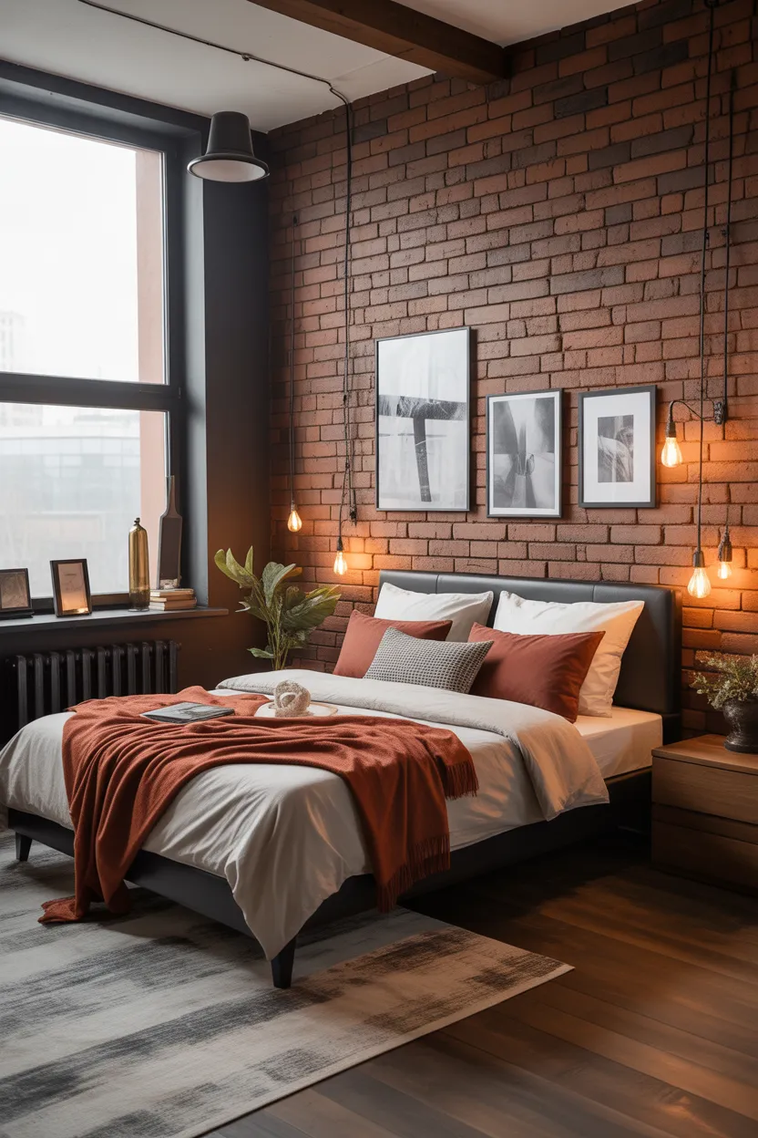  Red Oxide Brick Wall (dark red bedroom ideas)