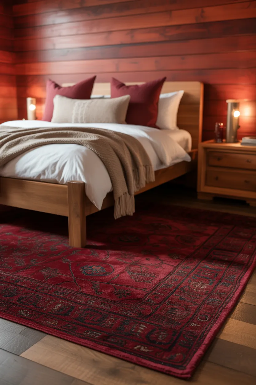 Red-Stained Cedar Feature (red rugs for bedroom ideas)