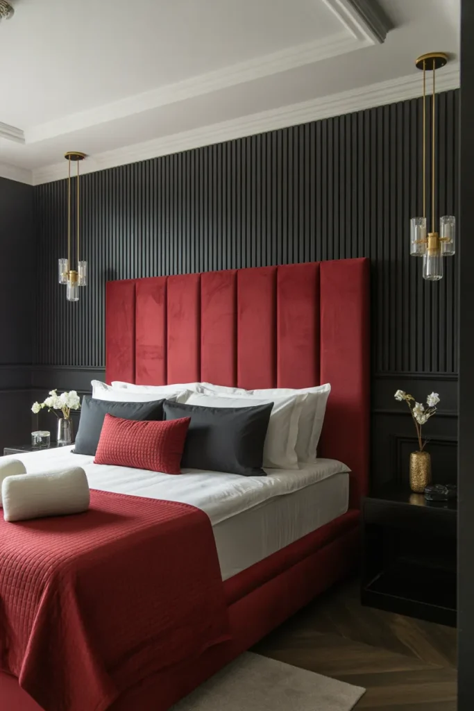  Ruby Velvet Headboard (red and black bedroom ideas)