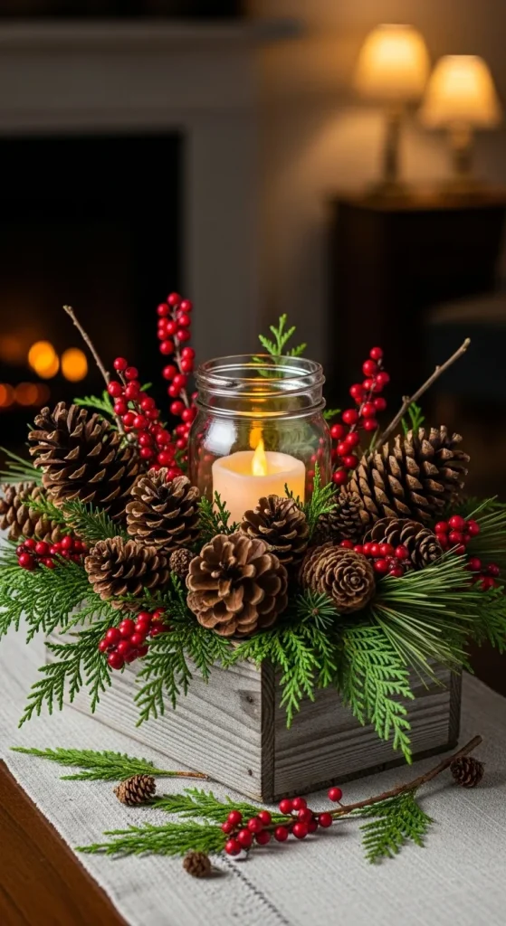 Rustic Pinecone and Berry Centerpiece