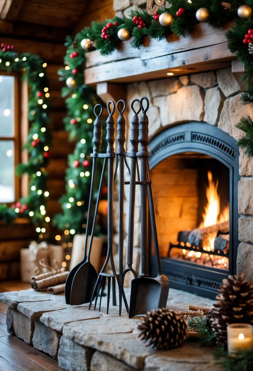 Iron fireplace tool set