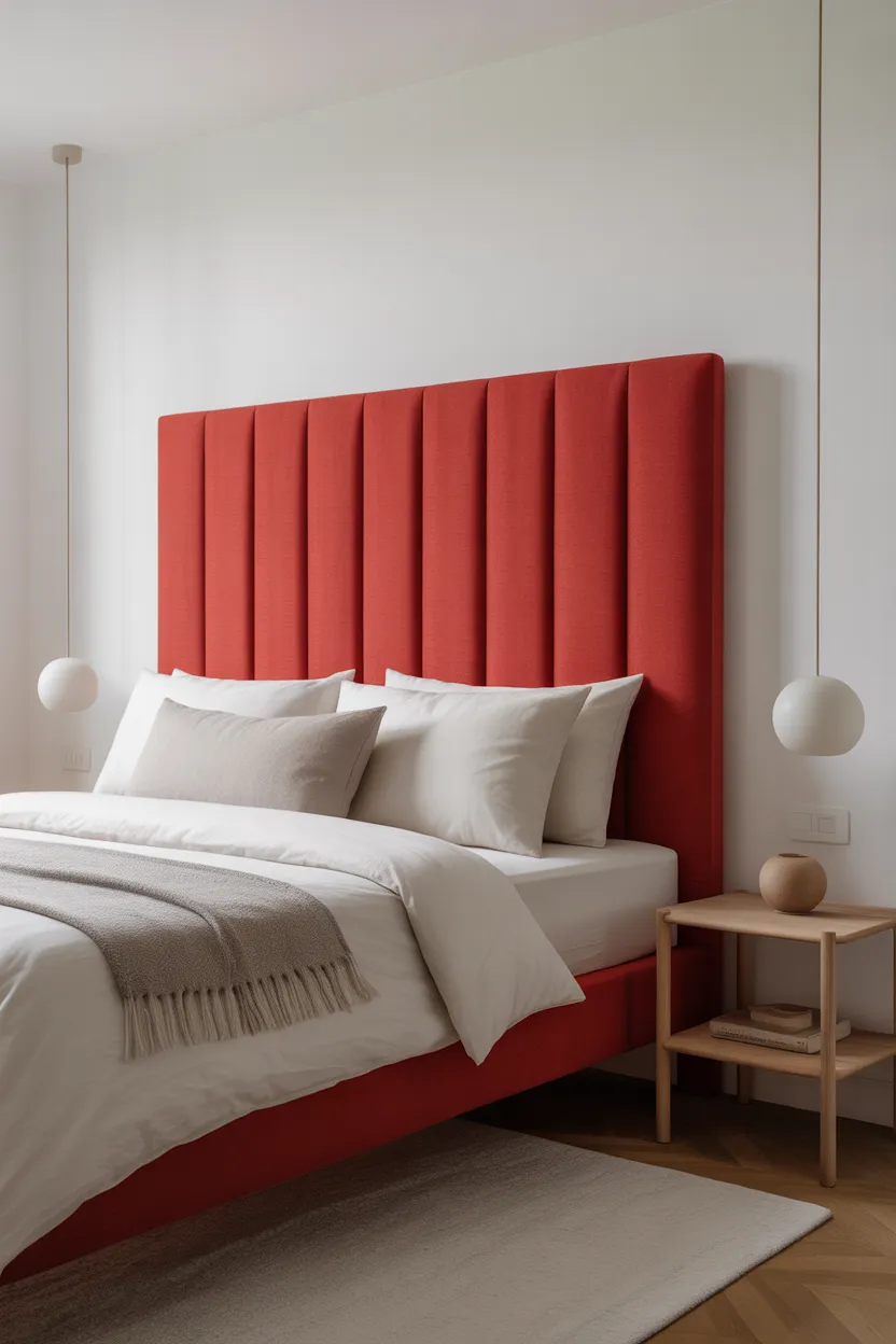 Single Bold Red Headboard (simple red bedroom ideas)