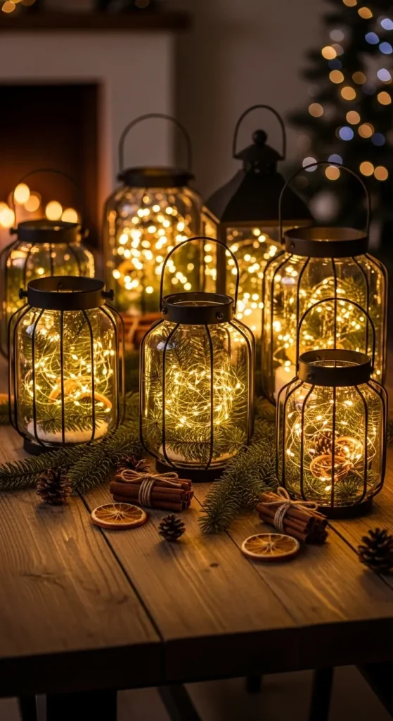 Festive Christmas Centerpieces for Table That Create a Warm & Inviting Holiday Look 7 Snowy Lantern Glow