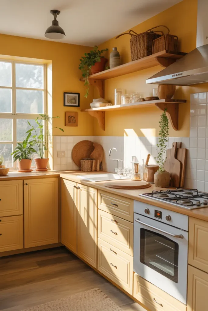 Soft Yellow Walls with Natural Wood