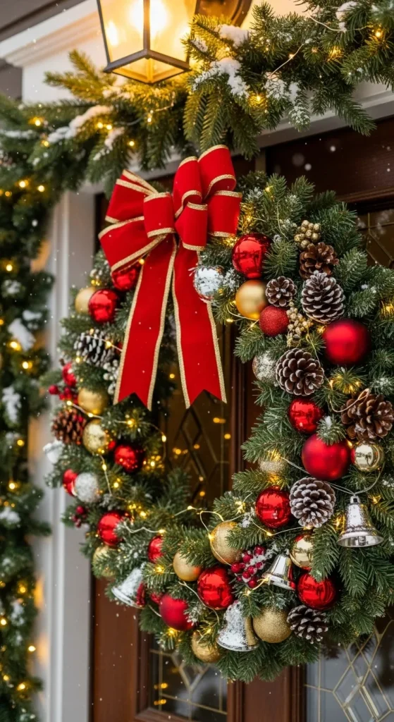 13 Stunning Outdoor Christmas Yard Décor Ideas That’ll Wow Your Neighbors 10 Sparkling Front Door Wreath