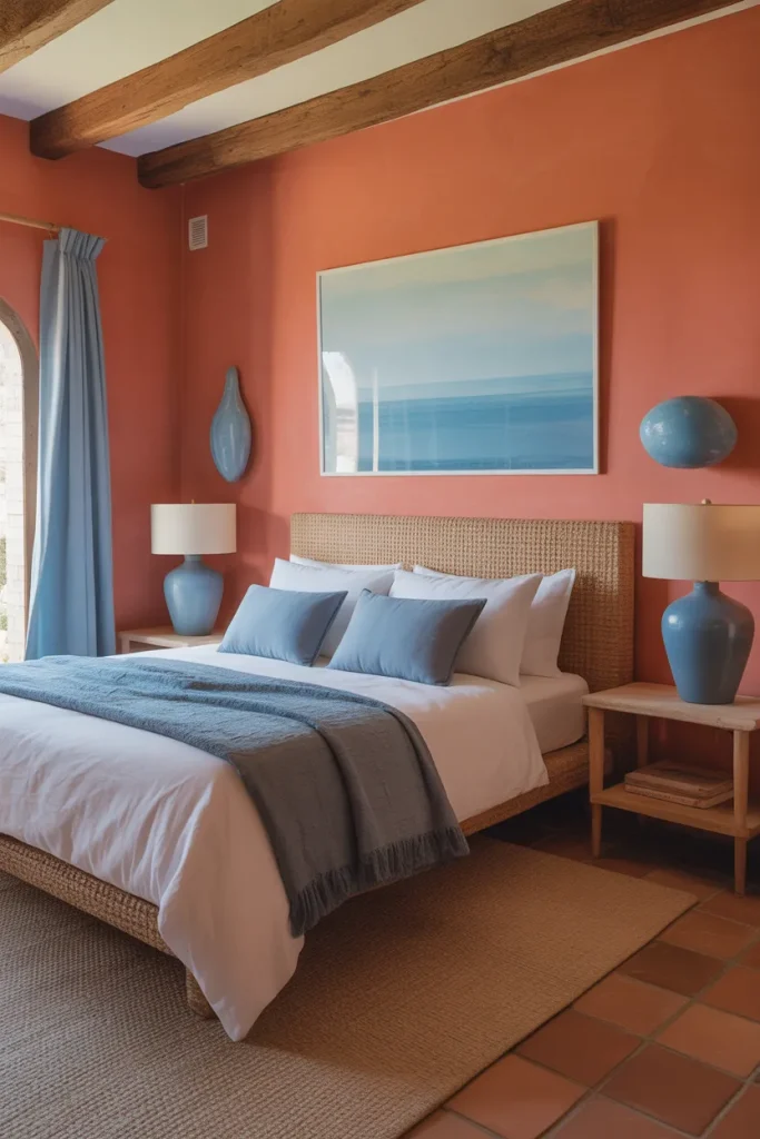 Terra-Cotta Plaster & Blue Accents (blue and red bedroom ideas)