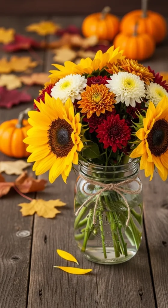 Thanksgiving Floral Arrangements in Mason Jars