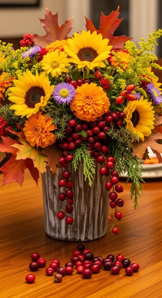 Thanksgiving Floral Arrangements with Cranberries and Berries