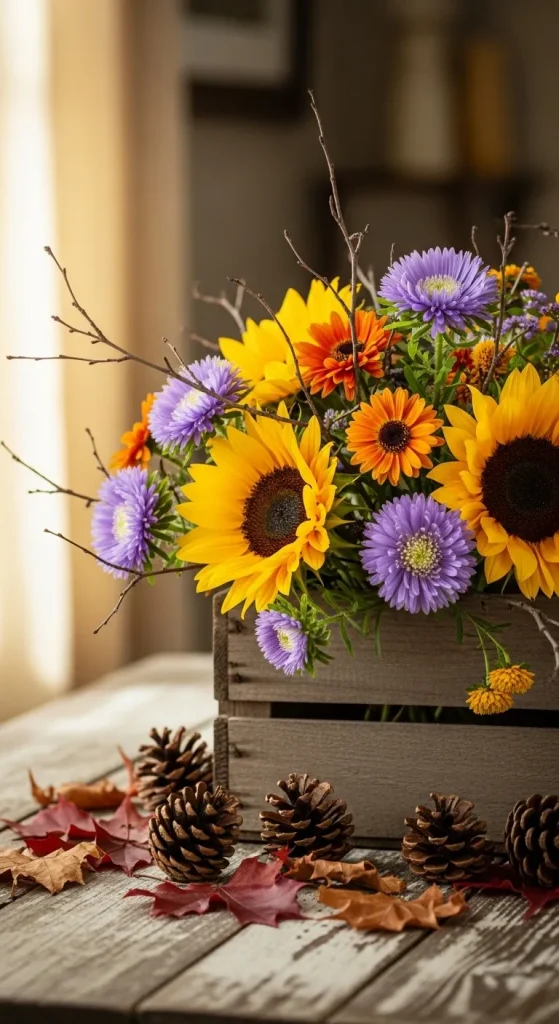 Thanksgiving Floral Arrangements with a Rustic, Woodland Feel